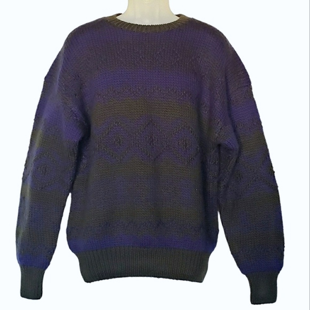 Vintage Claiborne Sweater Mens Size XL Wool Chunky Knitted By‎ Hand Blue Green